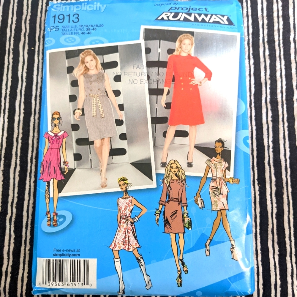 Simplicity 1913 P5 12,14,16,18,20 inspired by Project Runway pattern ONLY